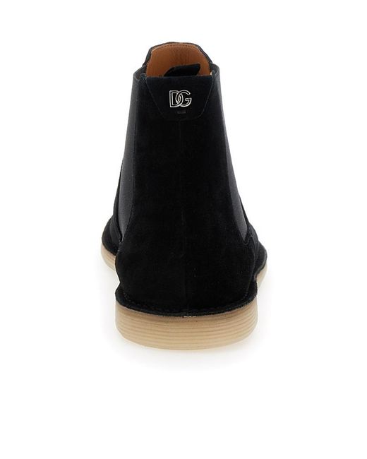 Dolce & Gabbana Black Pull-On Ankle Boots With Dg Logo for men