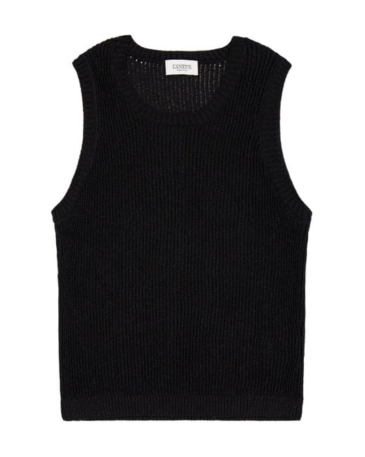 Laneus Black Ribbed Crewneck Top for men