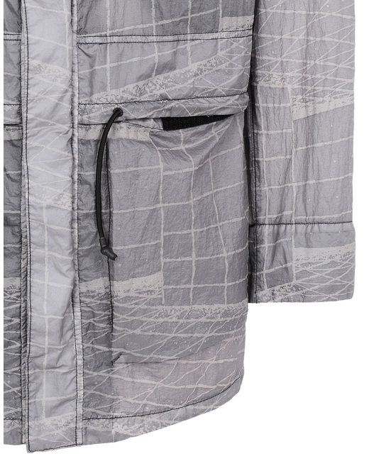 Stone Island Gray Reflective Grid Drawstring Jacket for men