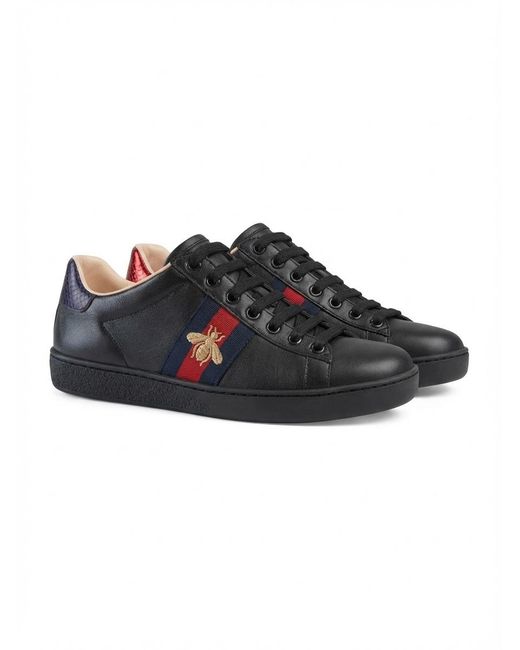 Gucci Black Ace Series Of Embroidered Sneakers
