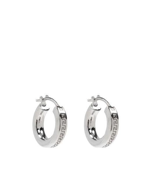 Versace White Greek Pattern Round Earrings for men