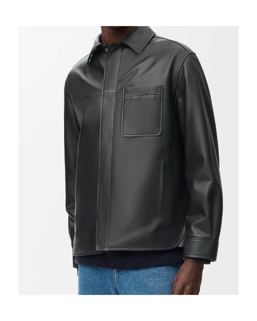Loewe Black Curved Hem Leather Shirt for men