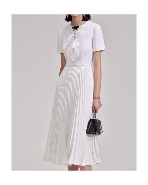Self-Portrait White Lace-Collar Pleated Midi Dress