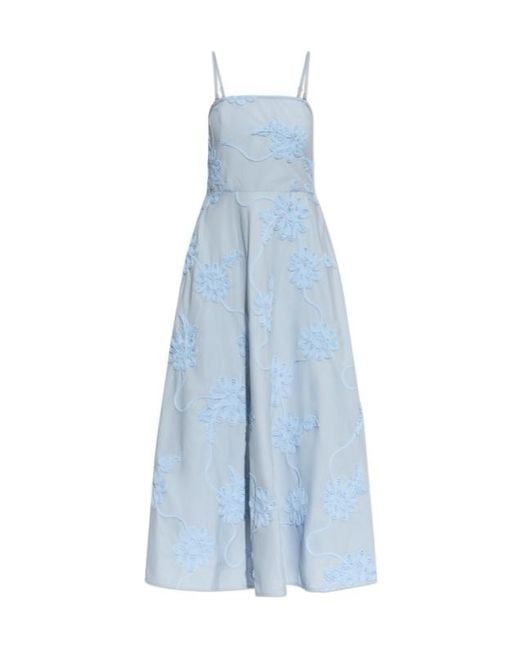 ROTATE BIRGER CHRISTENSEN Blue Floral Embroidered Midi Dress