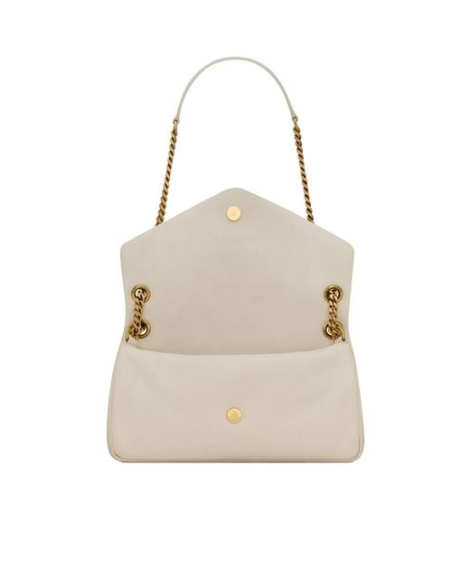 Saint Laurent White Calypso Logo Plaque Shoulder Bag