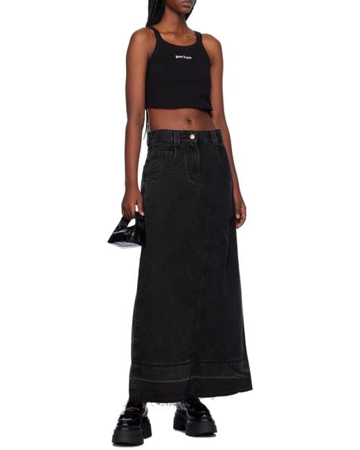 Palm Angels Black Logo Embroidered Cropped Top