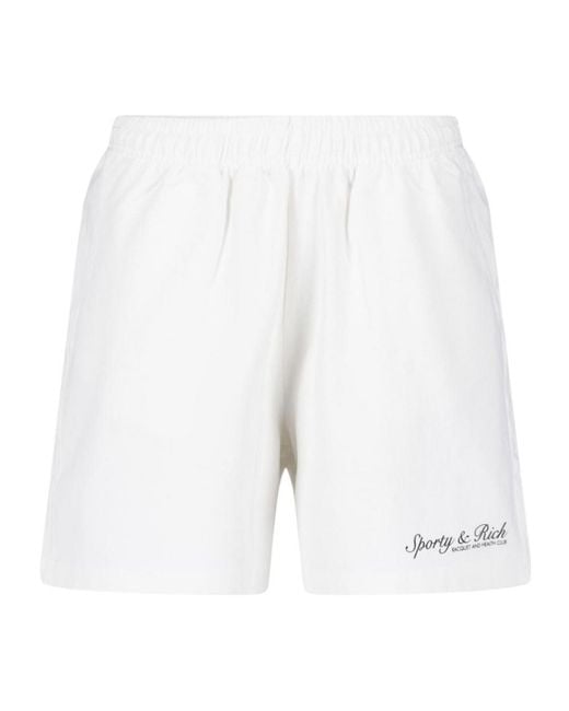 Sporty & Rich White Elastic Waist Shorts
