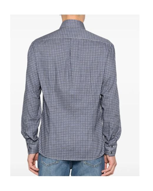 Brunello Cucinelli Blue Geometric-Pattern Shirt for men