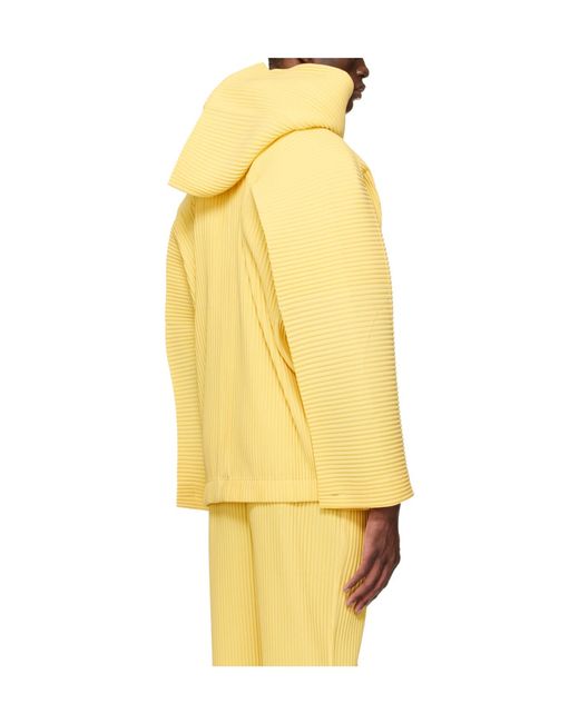 Homme Plissé Issey Miyake Yellow Pleated Hooded Casual Jacket for men