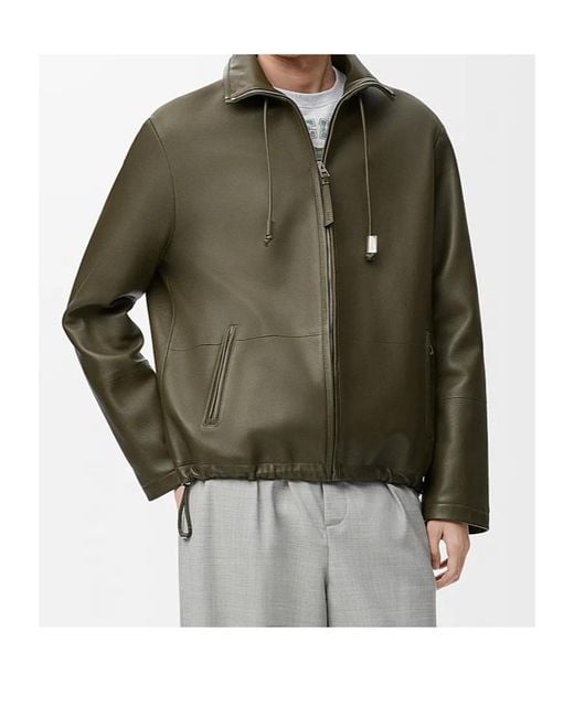Loewe Green Long-Sleeved Leather Jacket for men