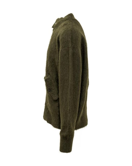 Laneus Green Brushed-Effect Cardigan for men