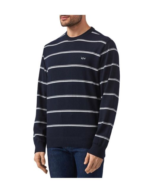 Paul & Shark Blue Round-Neck Striped Pullover for men