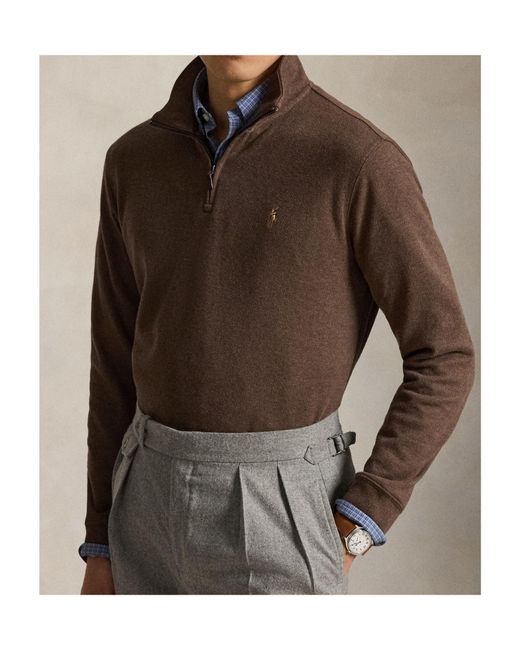 Polo Ralph Lauren Brown Estate Fleece Quarter Zip Sweater for men