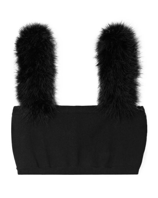 Magda Butrym Black Short Feather-Trimmed Knit Top