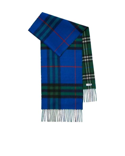Burberry Blue Reversible Checked Cashmere Scarf