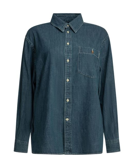 Polo Ralph Lauren Blue Big-Fit Casual Shirt With Logo