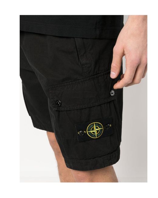 Stone Island Black Compass Patch Cargo Shorts for men