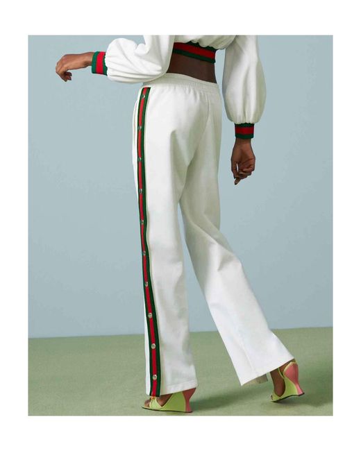 Gucci White Web-Stripe Press-Stud Track Pants