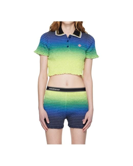 Casablanca Blue Knitted Gradient Polo Shirt