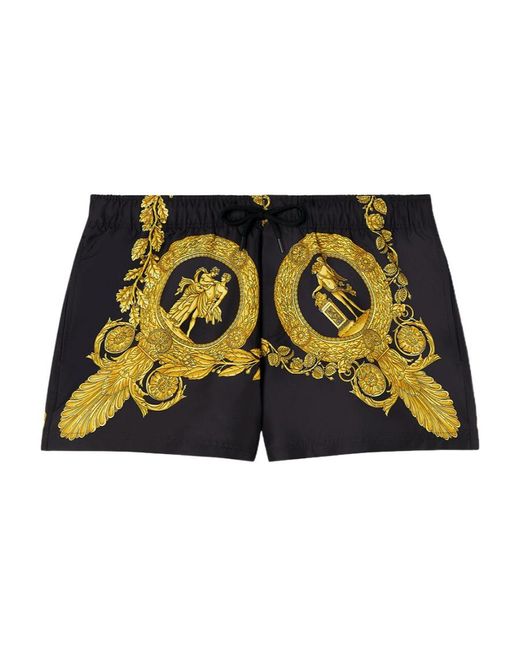 Versace Yellow Baroque-Print Swim Shorts for men