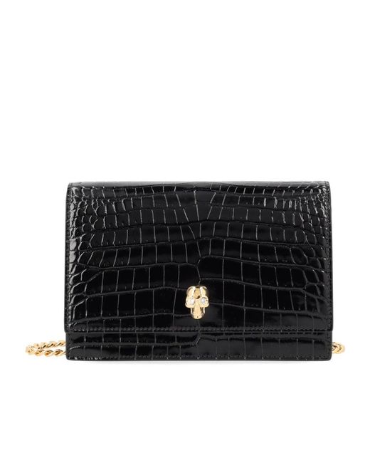 McQueen Black Small Skull Embossed Shoulder Bag