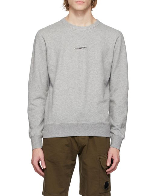 C P Company Gray Logo Round Neck Long-Sleeved Pullover for men