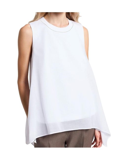 Peserico White Asymmetric Embellished Sleeveless Top