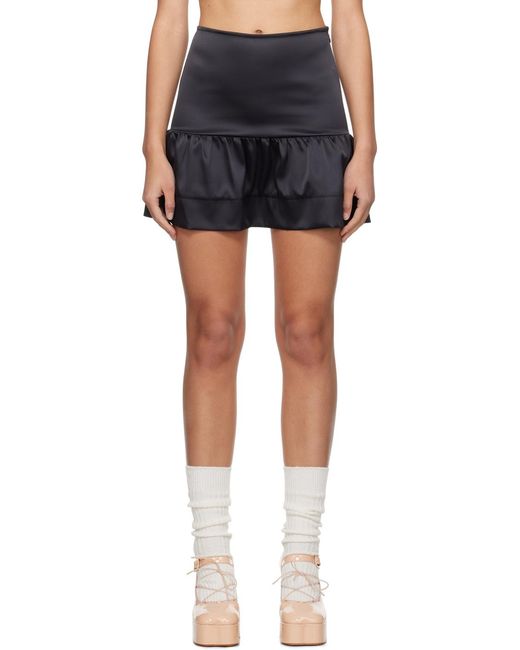Ganni Black Double Satin Flounce Mini Skirt