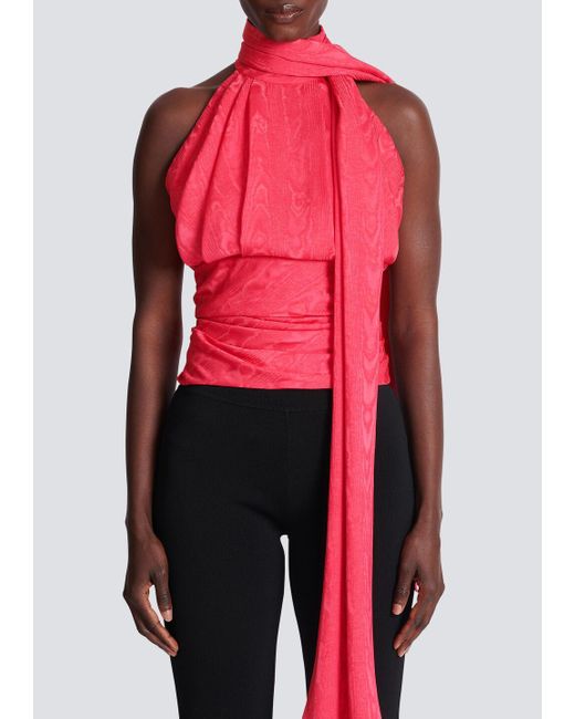 Balmain Pink Ruched Detail Halterneck Top
