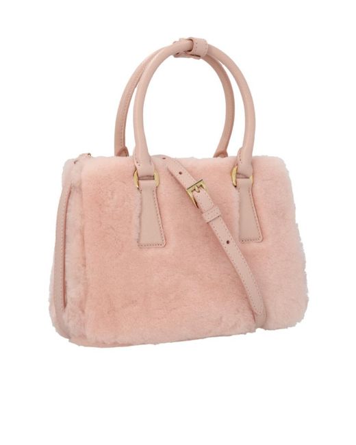 Prada Pink Logo Plaque Teddy Bowling Top Handle Bag