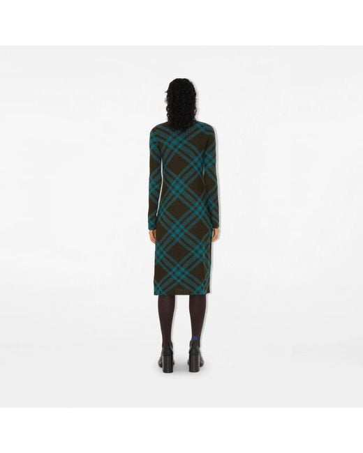 Burberry Green Checkered Mock-Neck Shift Dress