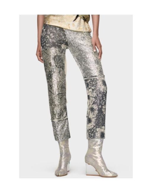 Maison Margiela Gray Floral Sequin Embellished Patchwork Trousers