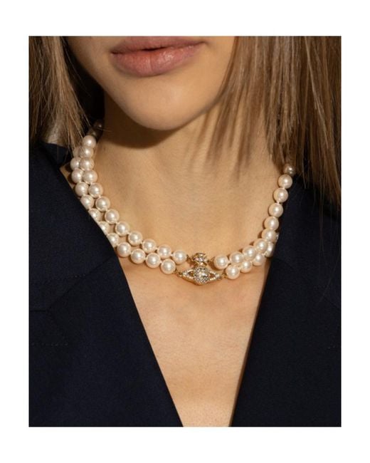 Vivienne Westwood Metallic Orb-Charm Pearl Necklace