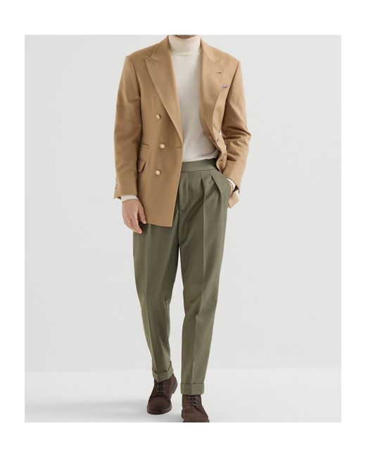 Brunello Cucinelli Green Virgin-Wool Diagonal Trousers With Reversed Double-Pleats And Waist-Tabs for men