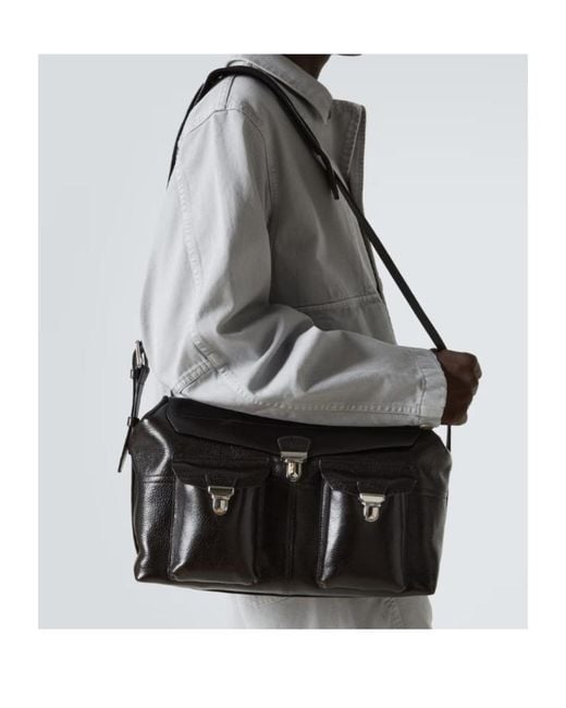 Lemaire Black Week-End Gear Leather Shoulder Bag for men