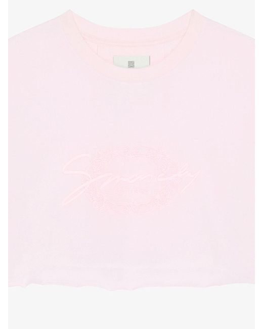 Givenchy Pink Logo Embroidered Cropped T-Shirt