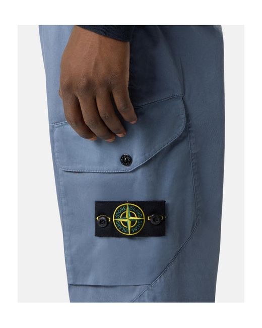 Stone Island Blue Regular Fit Cargo Trousers With Snap Pockets for men