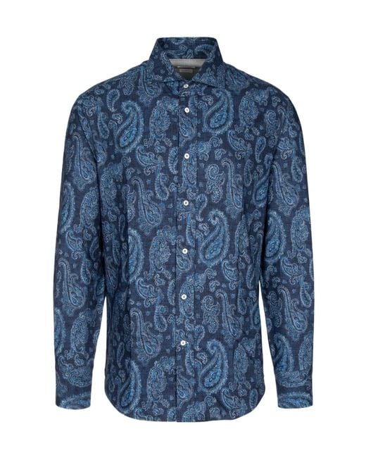Brunello Cucinelli Blue Graphic Printed Buttoned Shirt for men