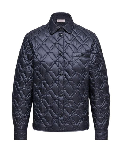 Moncler Blue Logo Patch Quilted Overshirt