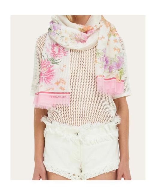 Ferragamo White Ferragamo Spring Print Scarf