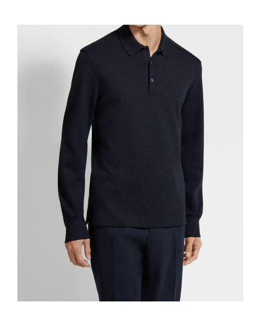 Zegna Blue Long-Sleeve Polo Shirt for men