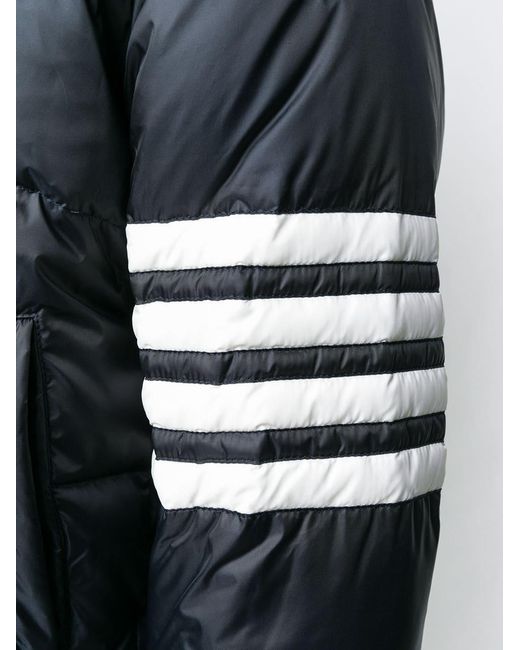 Thom Browne Blue Bar Hooded Buttoned Jacket for men