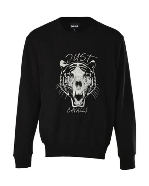 Just Cavalli Black Round-Necked Printed Sweater for men