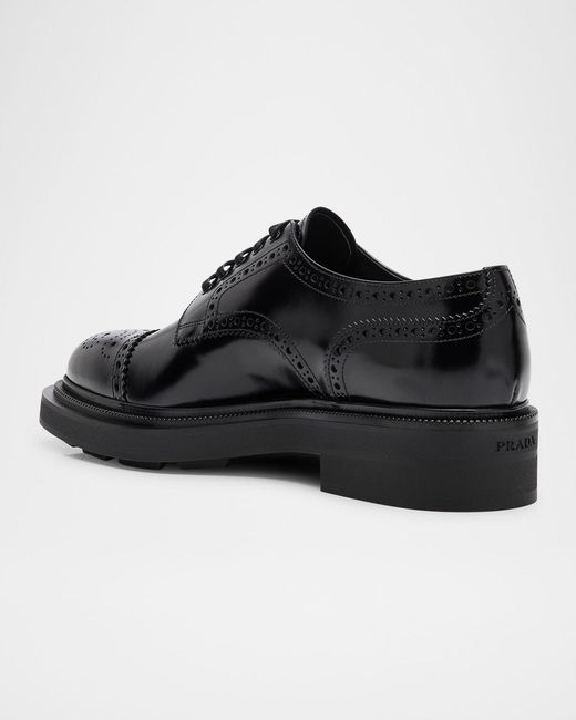 Prada Black Brogue Lace-Up Derby Shoes for men