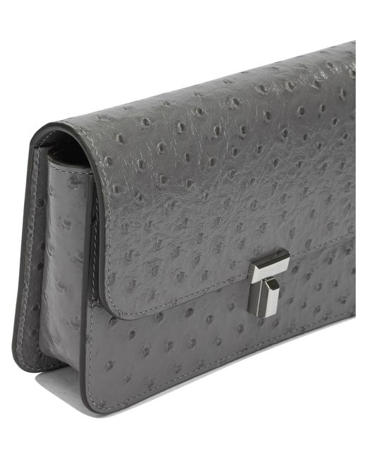 Totême Gray T-Lock Ostrich-Effect Crossbody Bag