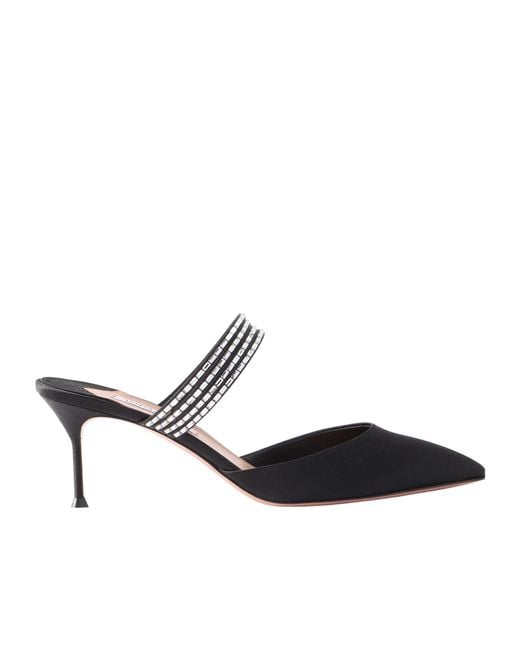 Aquazzura Black Crystal-Embellished Satin Mules