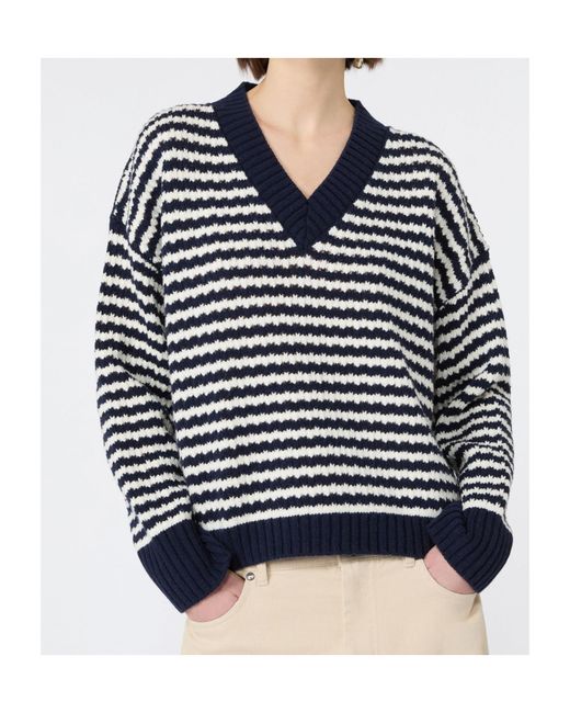 Weekend by Maxmara Blue V-Neck Long-Sleeved Knit Top
