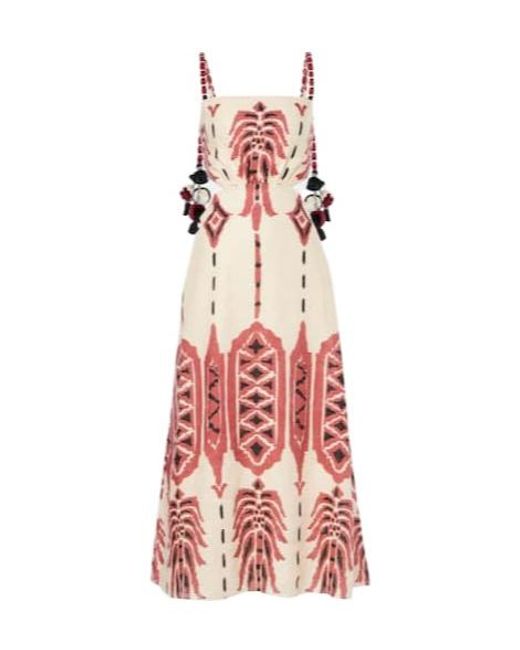 Johanna Ortiz Embroidered Printed Linen Midi Dress
