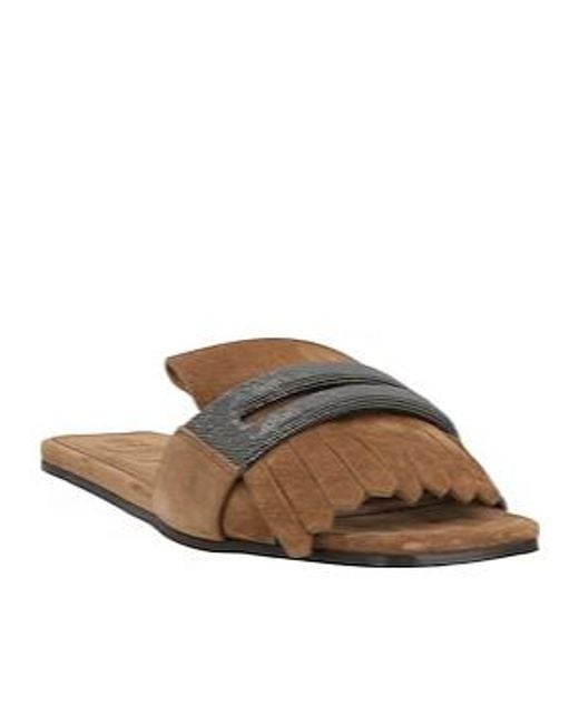 Brunello Cucinelli Brown Suede Slippers