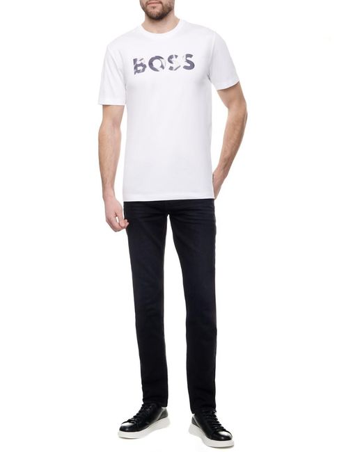 Boss White Boss Logo Printed Crewneck T-Shirt for men